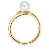 Ring Sterling Silber gelbgold Süßwasser-Zuchtperle weiß Zirkonia weiß