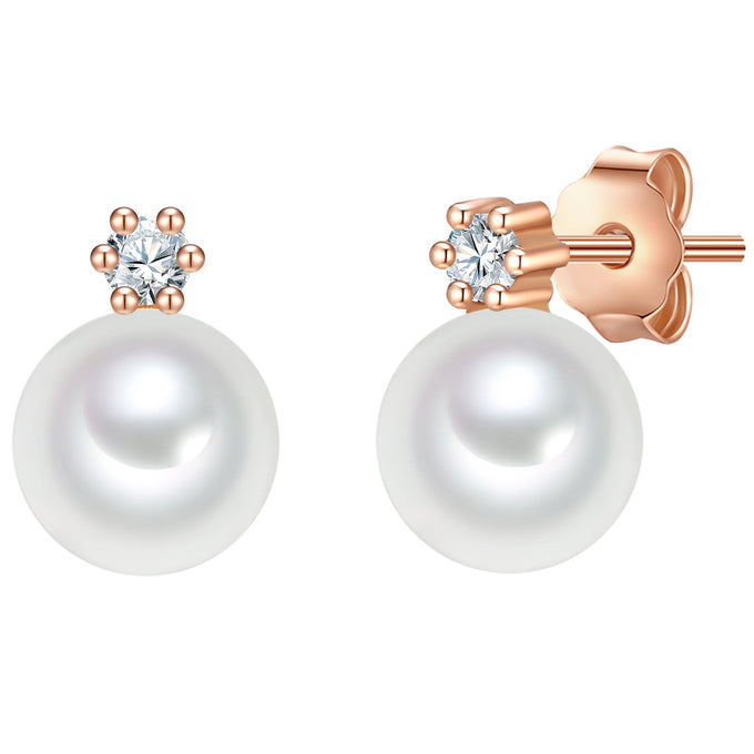 Ohrstecker Sterling Silber roségold Süßwasser-Zuchtperle weiß Zirkonia weiß