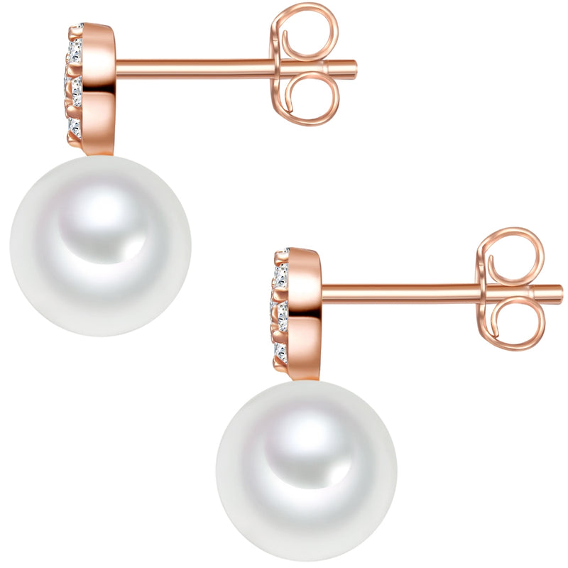Ohrstecker Sterling Silber roségold Süßwasser Zuchtperle weiß Zirkonia weiß