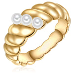 Ring gelbgold Muschelkernperle weiß