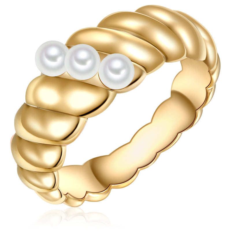 Ring gelbgold Muschelkernperle weiß