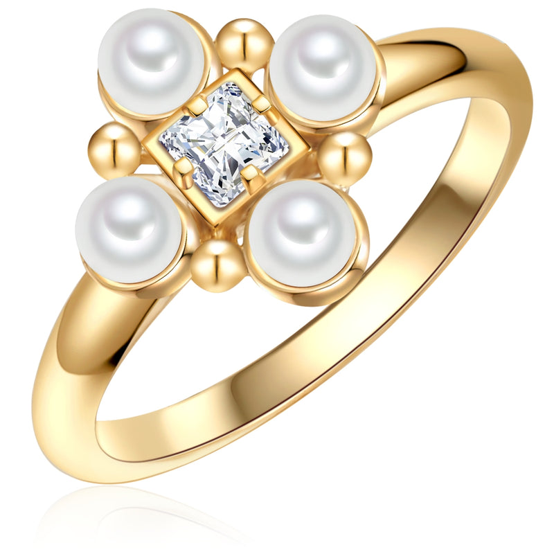 Ring gelbgold Muschelkernperle weiß Zirkonia weiß