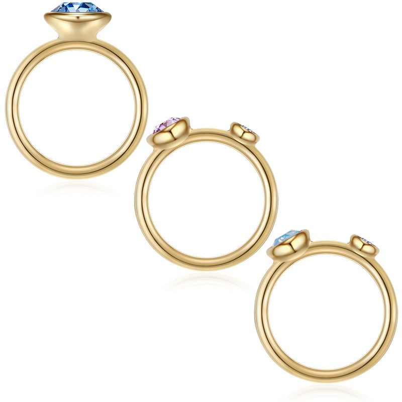 3er Set Ringe gelbgold verziert mit Kristallen von Swarovski® bunt