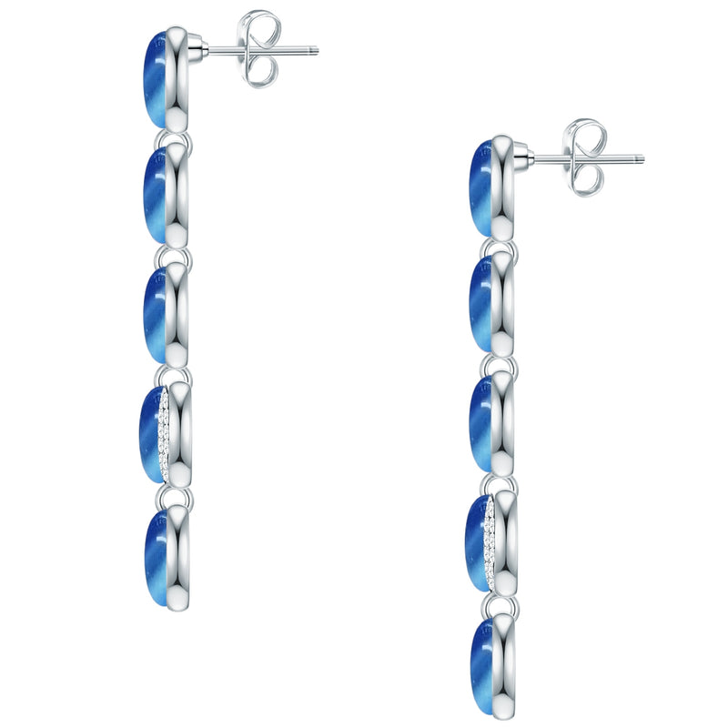 Ohrhänger verziert mit Kristallen von Swarovski® weiß Katzenauge blau