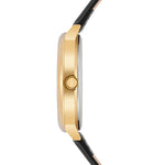 Herren Quarzuhr gelbgold Echtleder schwarz