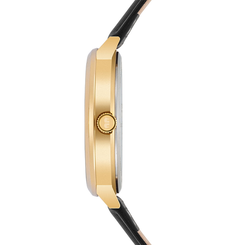 Herren Quarzuhr gelbgold Echtleder schwarz