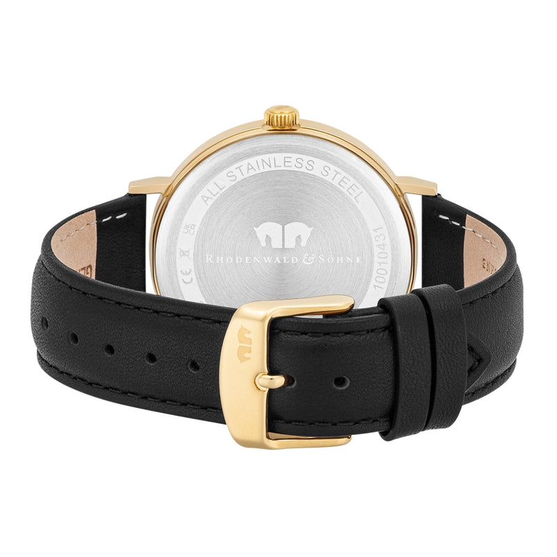Herren Quarzuhr gelbgold Echtleder schwarz