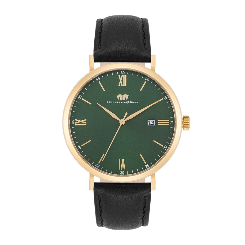 Herren Quarzuhr gelbgold Echtleder schwarz