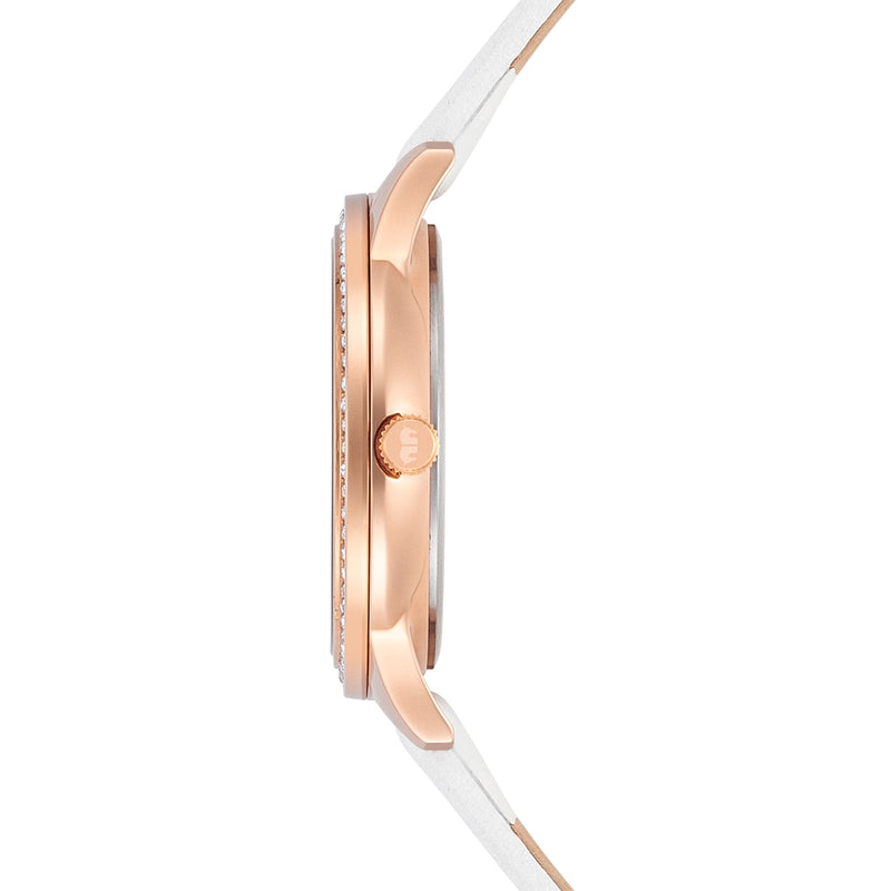 Damen Multifunktionsuhr roségold Echtleder weiß