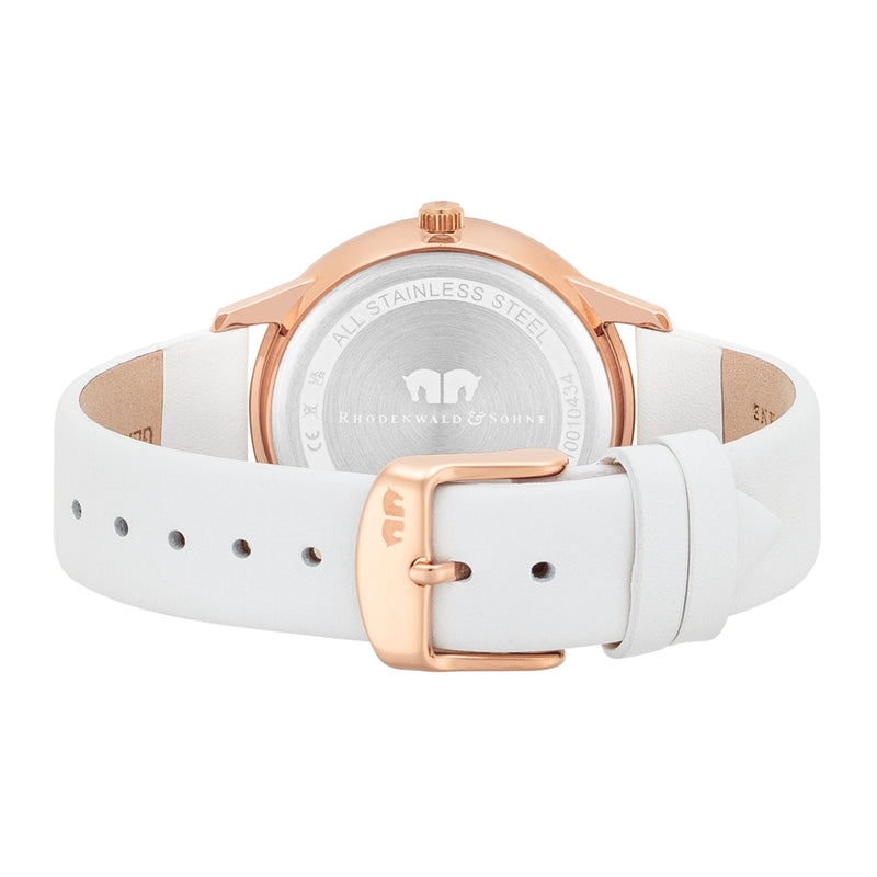 Damen Multifunktionsuhr roségold Echtleder weiß