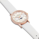 Damen Multifunktionsuhr roségold Echtleder weiß