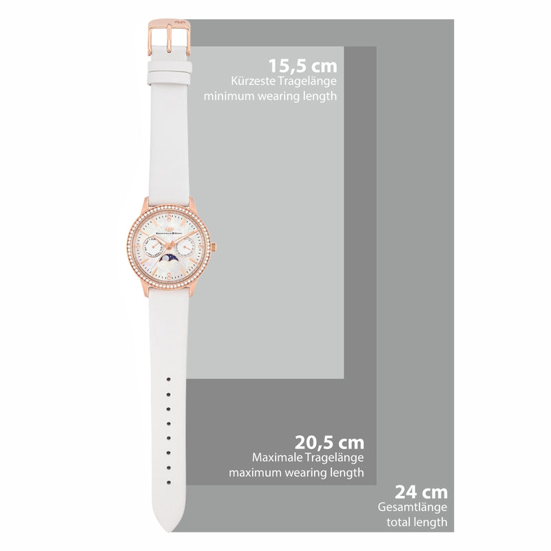 Damen Multifunktionsuhr roségold Echtleder weiß