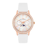 Damen Multifunktionsuhr roségold Echtleder weiß