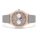 Damen Multifunktionsuhr roségold Echtleder grau