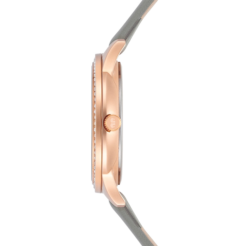 Damen Multifunktionsuhr roségold Echtleder grau