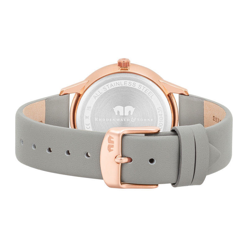Damen Multifunktionsuhr roségold Echtleder grau