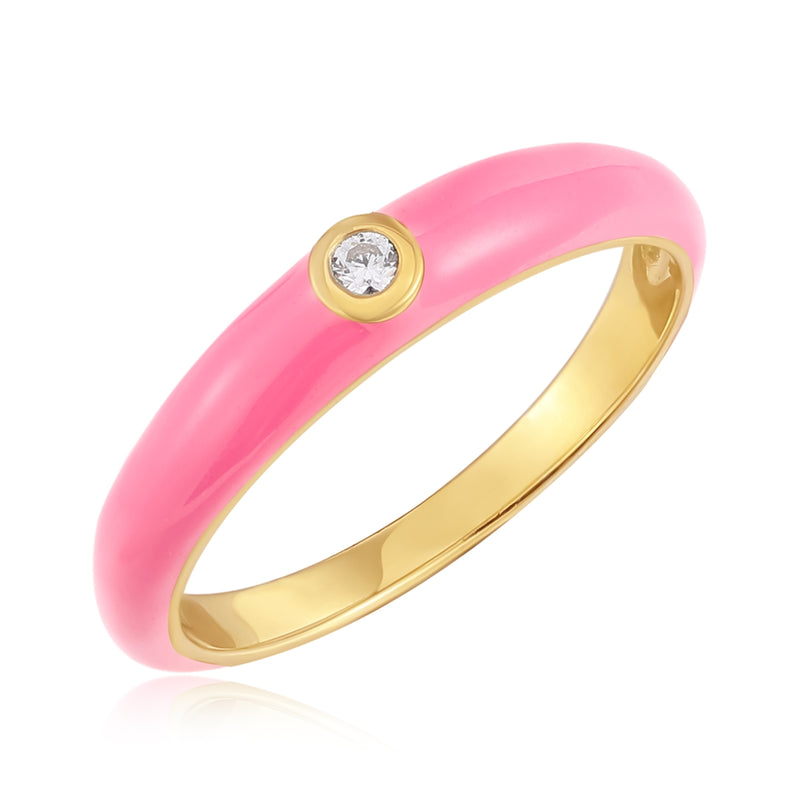 Ring Sterling Silber gelbgold Zirkonia weiß Emaille rosa