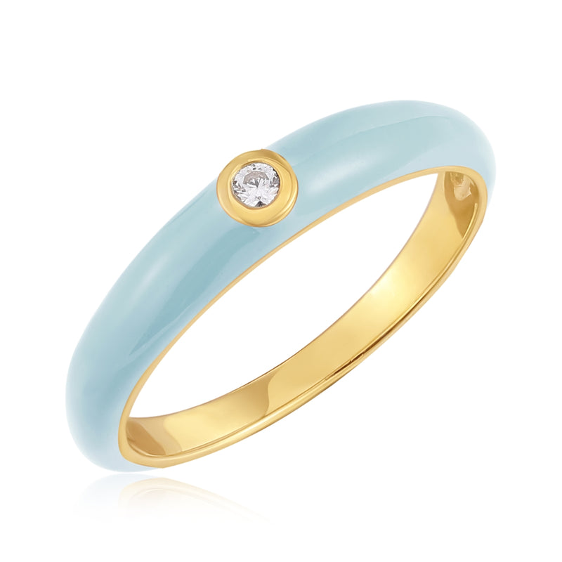 Ring Sterling Silber gelbgold Zirkonia weiß Emaille blau