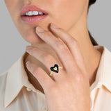 Ring Sterling Silber gelbgold Zirkonia weiß Emaille schwarz