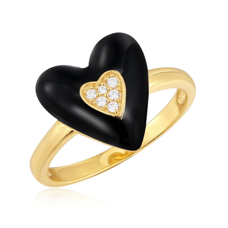 Ring Sterling Silber gelbgold Zirkonia weiß Emaille schwarz