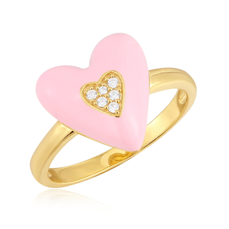 Ring Sterling Silber gelbgold Zirkonia weiß Emaille rosa