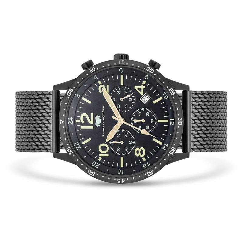 Herren Chronograph schwarz Edelstahl schwarz
