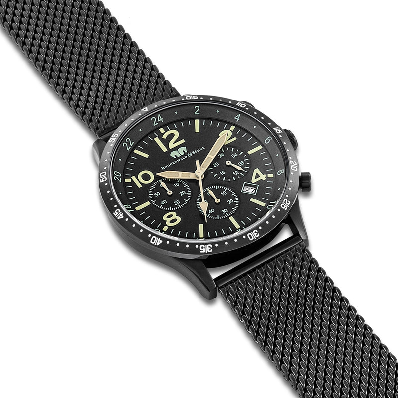Herren Chronograph schwarz Edelstahl schwarz