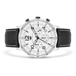 Herren Chronograph silber Echtleder schwarz