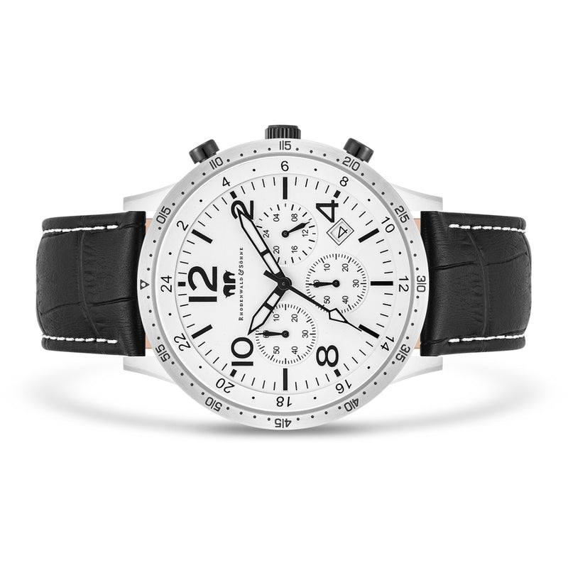 Herren Chronograph silber Echtleder schwarz