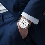 Herren Chronograph silber Echtleder schwarz