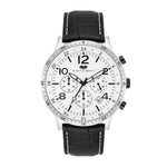 Herren Chronograph silber Echtleder schwarz