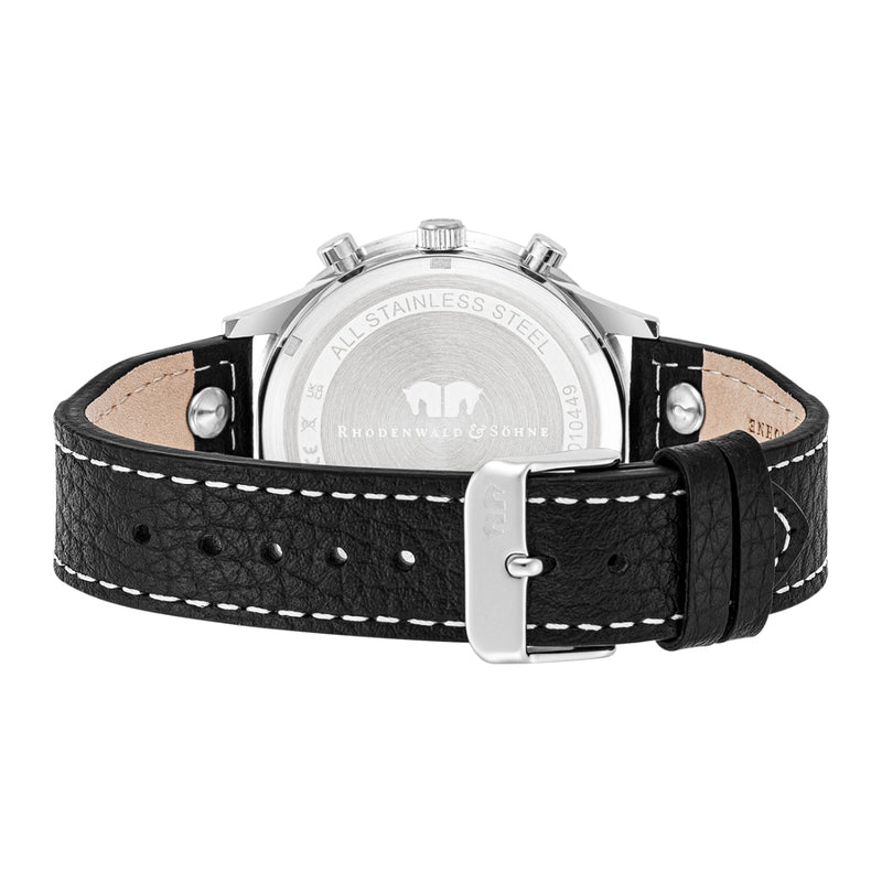 Herren Chronograph silber Echtleder schwarz