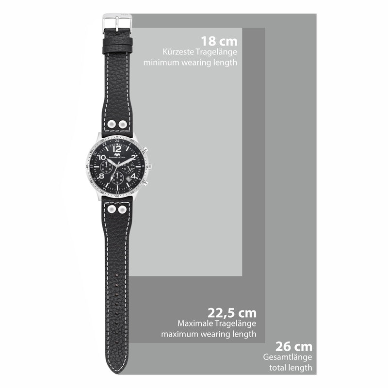 Herren Chronograph silber Echtleder schwarz
