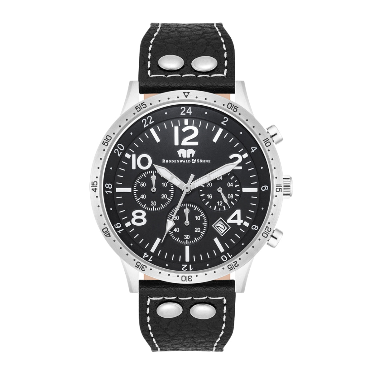 Herren Chronograph silber Echtleder schwarz