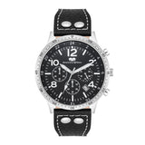 Herren Chronograph silber Echtleder schwarz