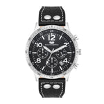 Herren Chronograph silber Echtleder schwarz