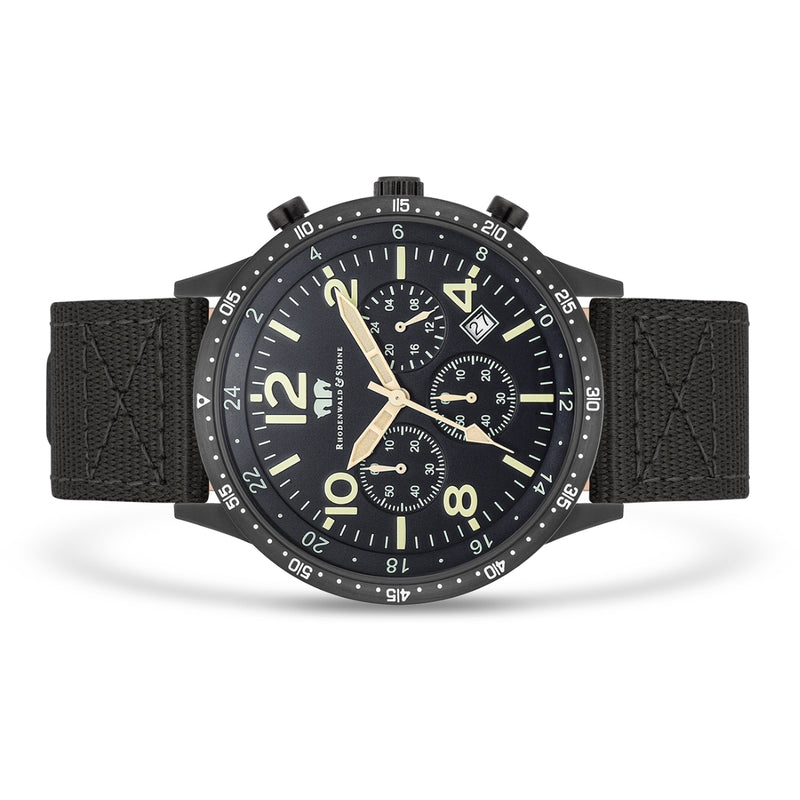 Herren Chronograph schwarz Nylon schwarz
