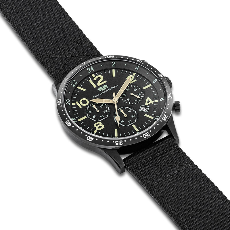 Herren Chronograph schwarz Nylon schwarz