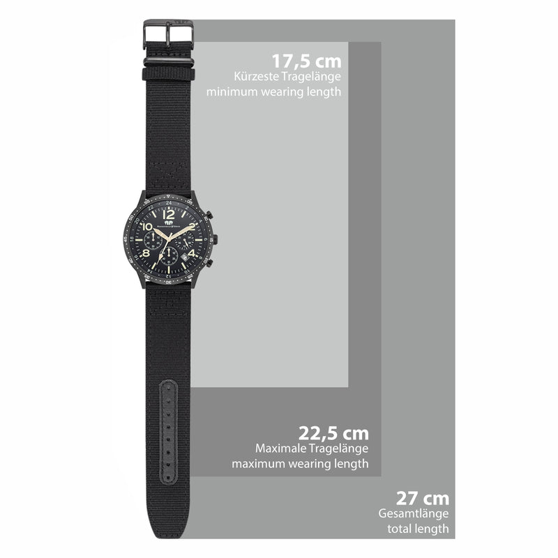 Herren Chronograph schwarz Nylon schwarz