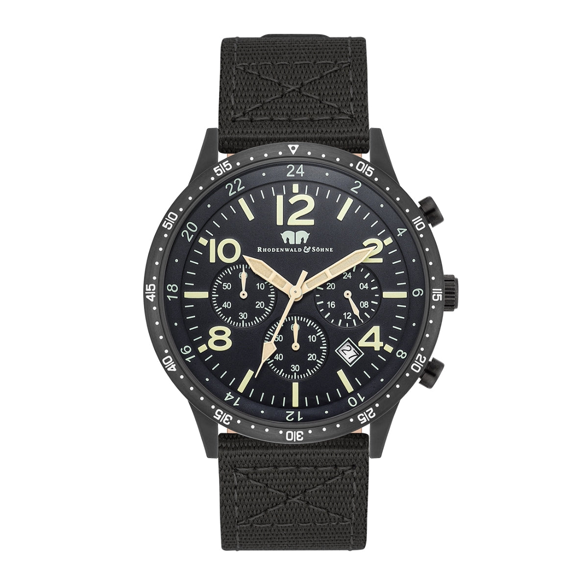 Herren Chronograph schwarz Nylon schwarz