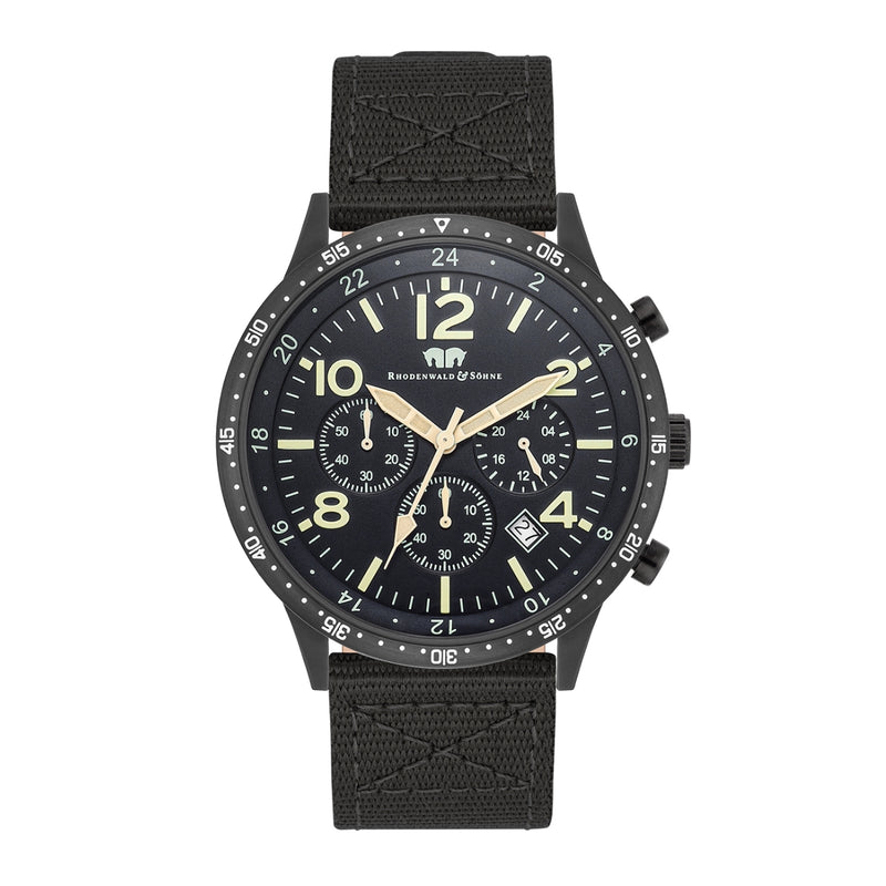 Herren Chronograph schwarz Nylon schwarz