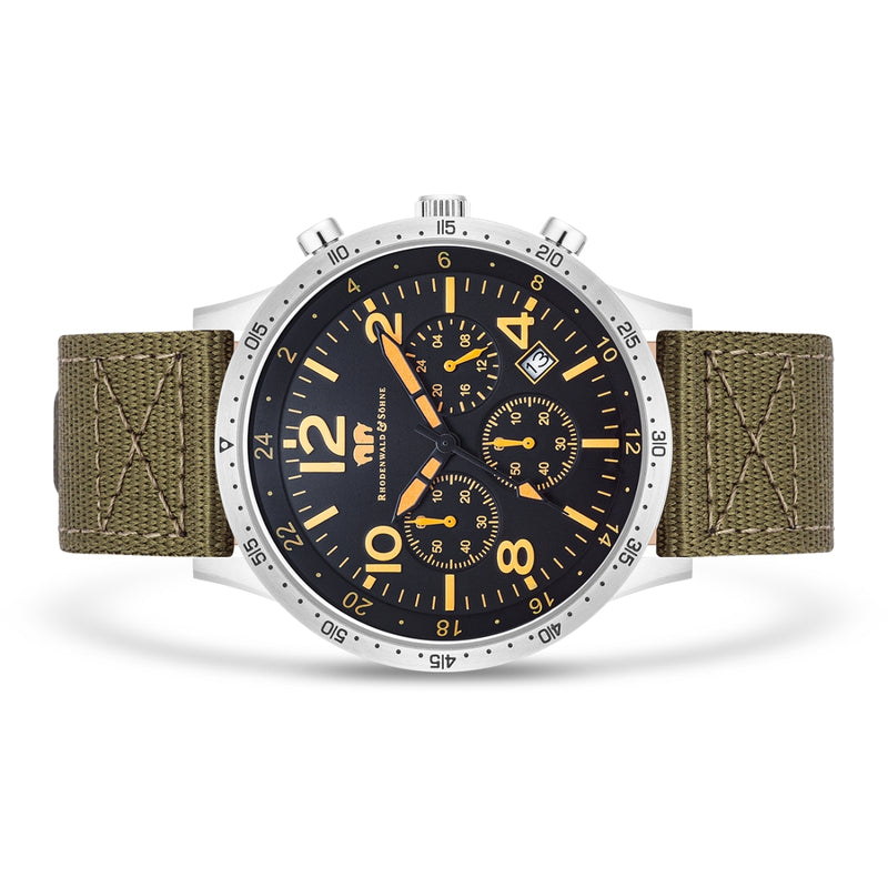 Herren Chronograph silber Nylon grün
