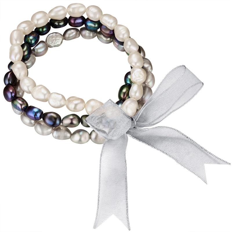 3er Set Armbänder Süßwasser-Zuchtperle multicolor