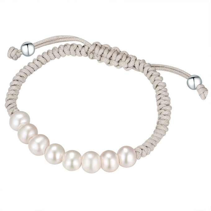 Armband Süßwasser-Zuchtperle weiß Textil (grau)