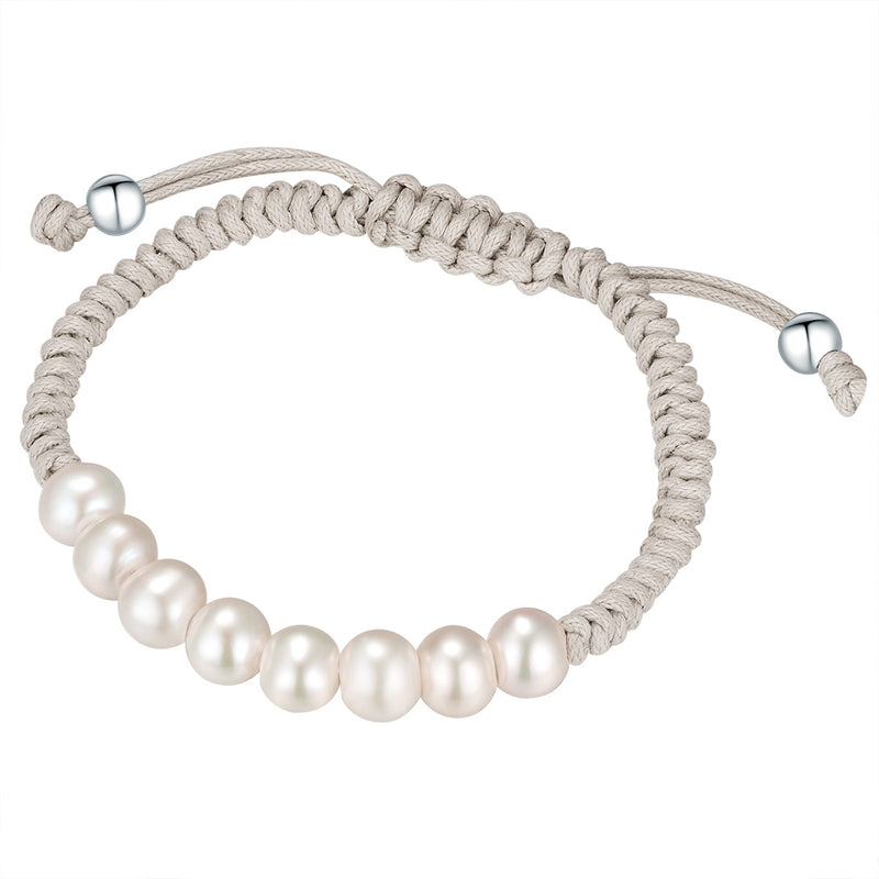 Armband Süßwasser-Zuchtperle weiß Textil (grau)