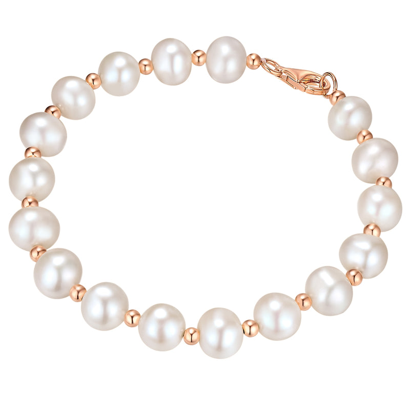 Armband Sterling Silber roségold Süßwasser-Zuchtperle weiß