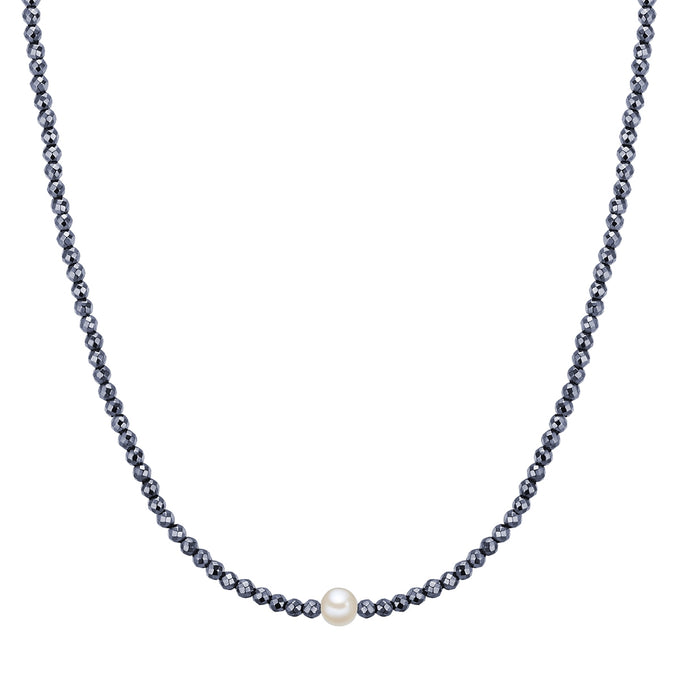 Kette Sterling Silber Süßwasser-Zuchtperle weiß Hämatit schwarz