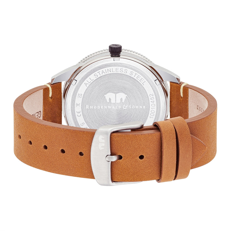 Herren Quarzuhr silber Echtleder braun