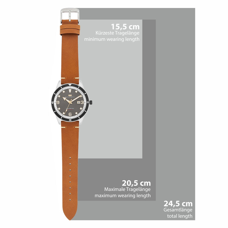 Herren Quarzuhr silber Echtleder braun