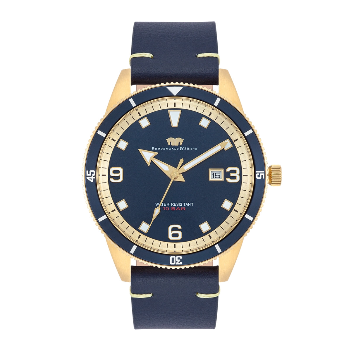 Herren Quarzuhr gelbgold Echtleder blau
